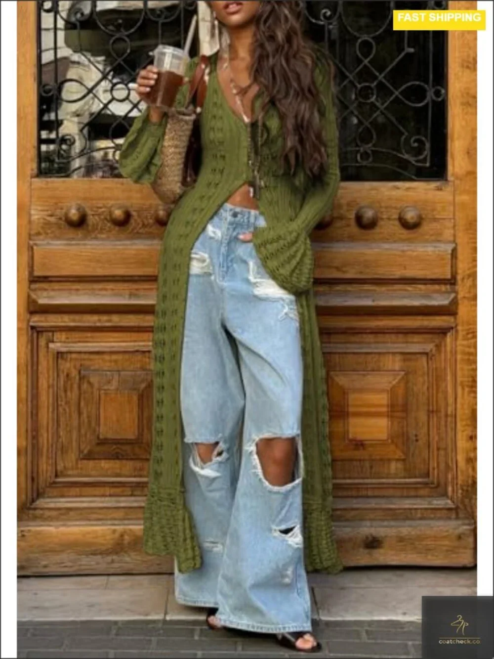 Long Cardigans for Women Crochet Hollow Out Knit Sweater Maxi Dress Cover up